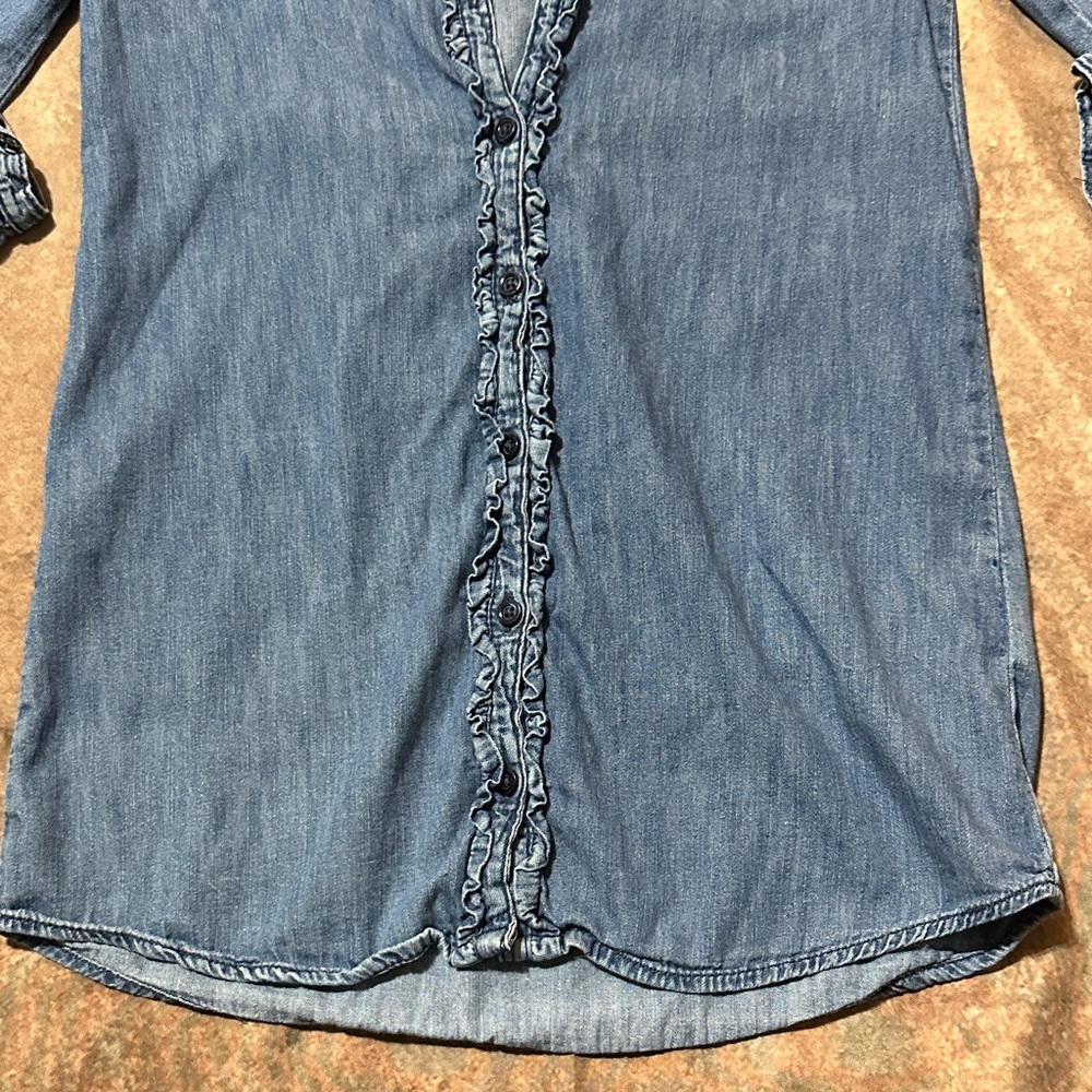 GAP Girl’s Long Sleeve Jean Dress Ruffle Button Down Size Small - Picture 6 of 9